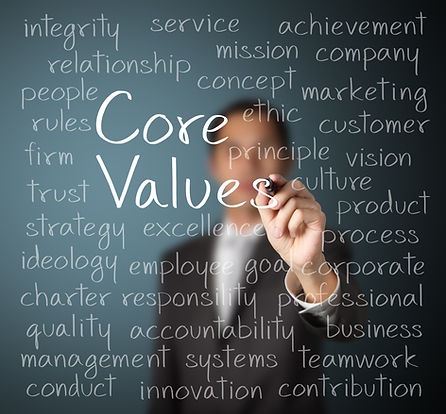 business man writing concept of core val