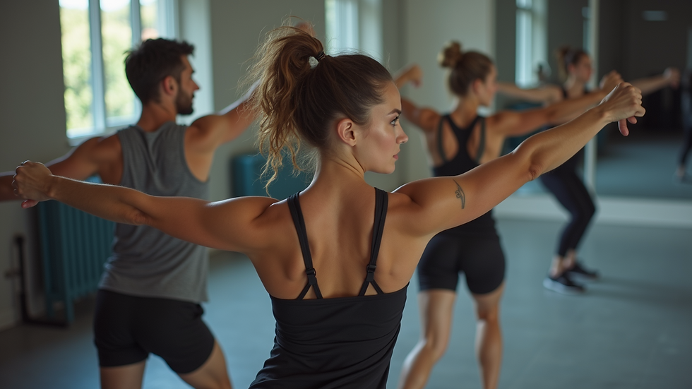 High angle view of fitness bootcamp participants doing circuit training