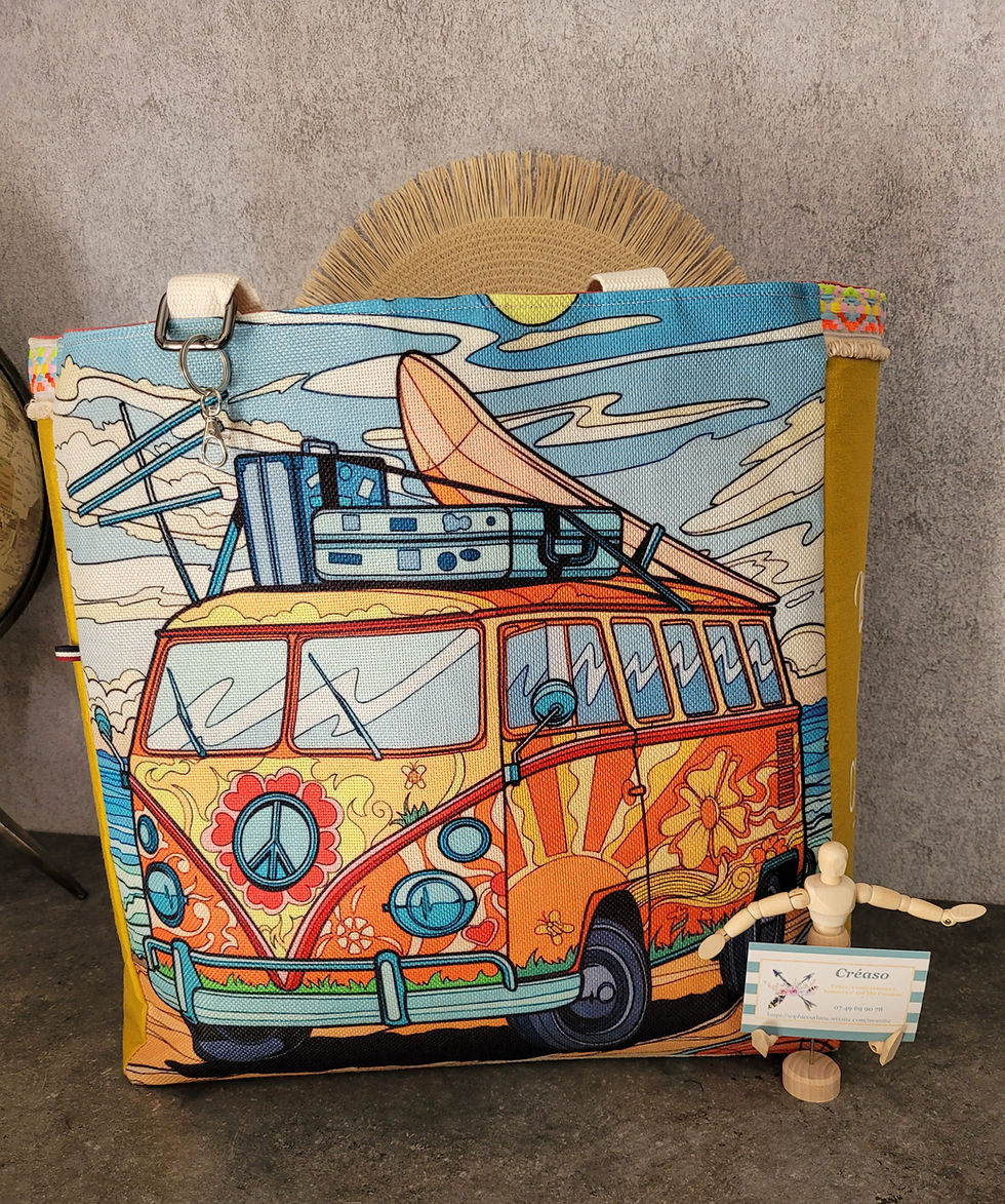 Miniature : Sac cabas illustré d'un van vintage Holiday Vanlife.