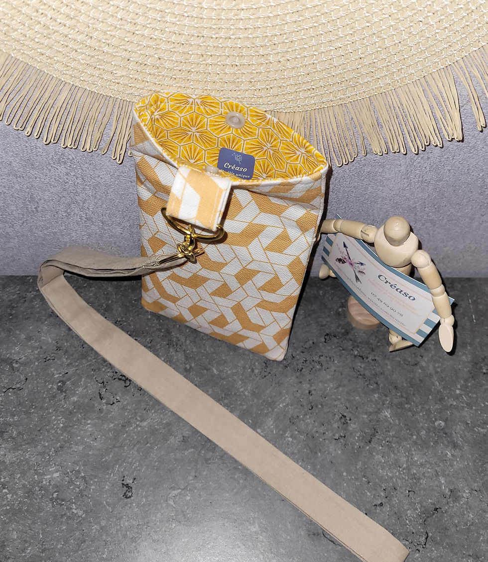 Miniature : Pochette téléphone géométrique blanche et jaune.