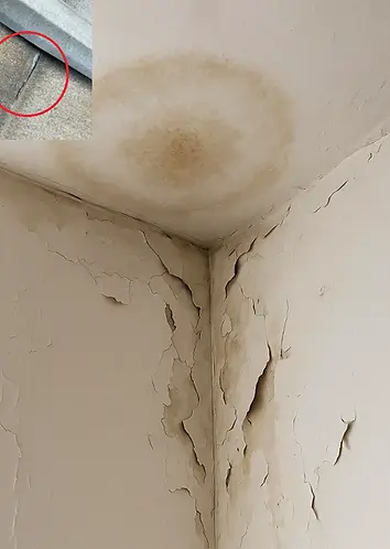 Fuite sous toiture zinc visible sur les plafonds et les murs
d'un immeuble du 17e arrondissement de Paris