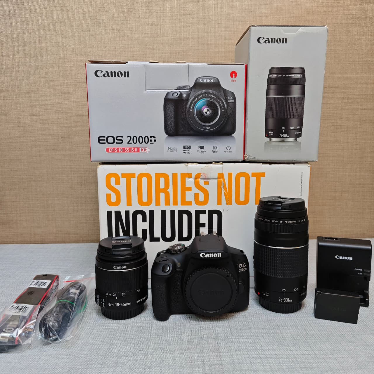 Canon EOS 2000D Twin Lens Kit โ 18-55mm IS II + 75-300mm III | Full Set