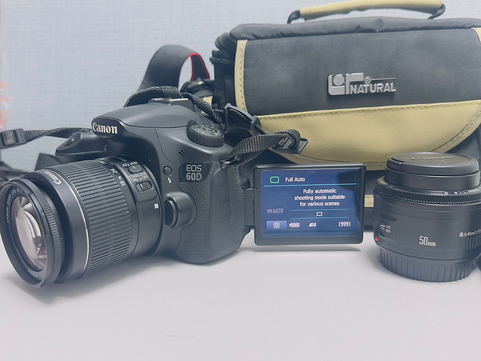 Thumbnail: Canon EOS 60D DSLR full kit including 18-55mm lens, 50mm STM lens, bag, battery, charger, strap, and SD card