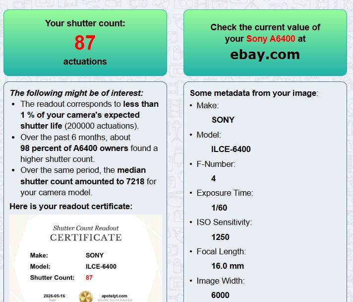 Thumbnail: Sony Alpha a6400 with 16-50mm Lens – Only 87 Shutter Count – Pristine