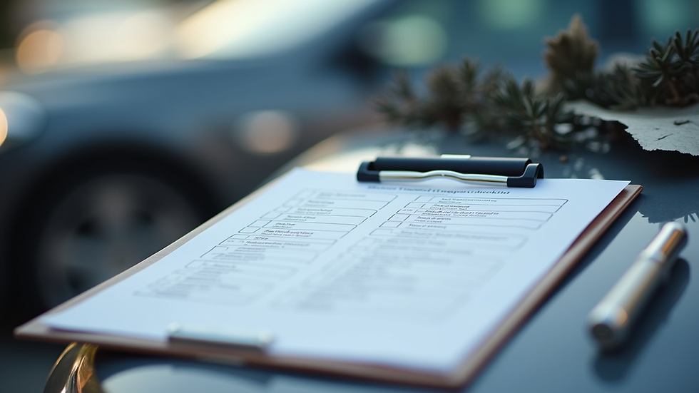 Close-up view of a car inspection checklist on a clipboard