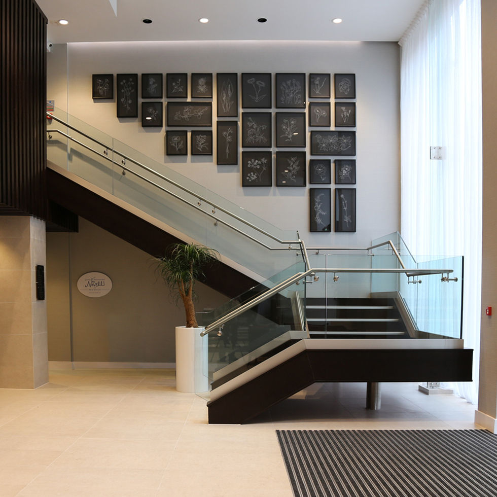 a staircase with a sign that says asahi on it