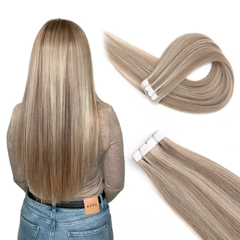 Thumbnail: Mini Tape in Human Hair Extensions Straight Seamless Skin Weft Invisible Natural