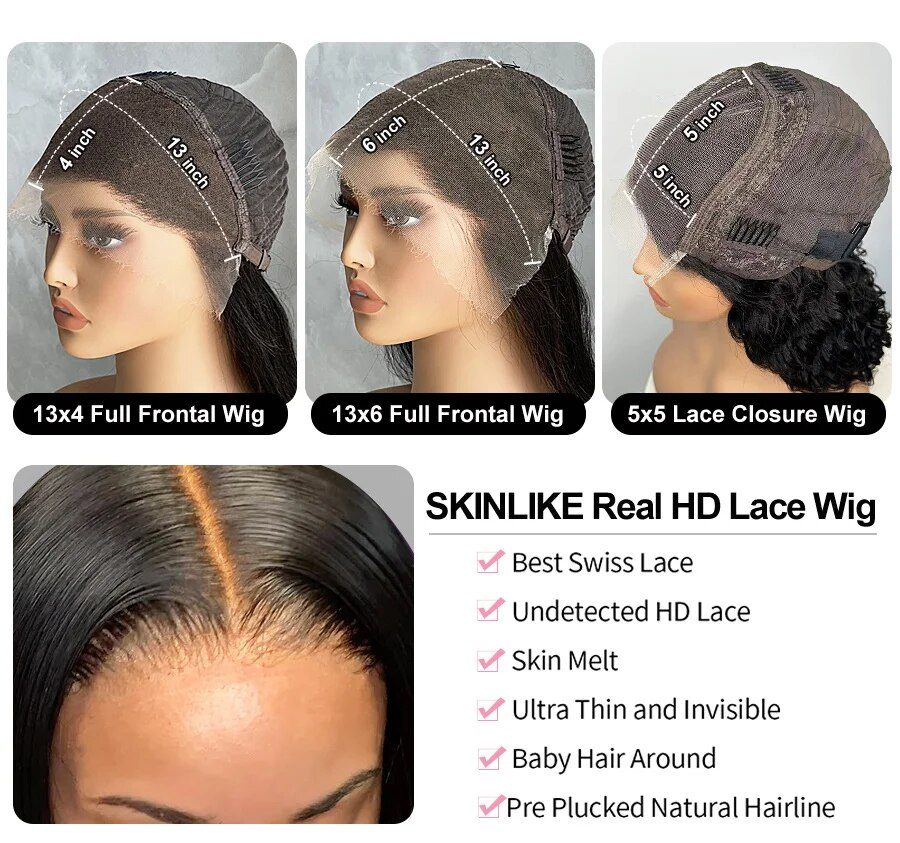 Thumbnail: 13X6 HD Lace Frontal Wig Glueless 13X4 Lace Human Hair Wigs Pre Plucked 10A Curl