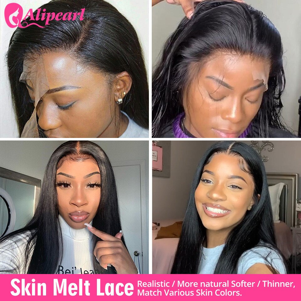 Thumbnail: Ali Pearl Brazilian Straight Human Hair Bundles with 13X4 Lace Frontal Pre Pluck