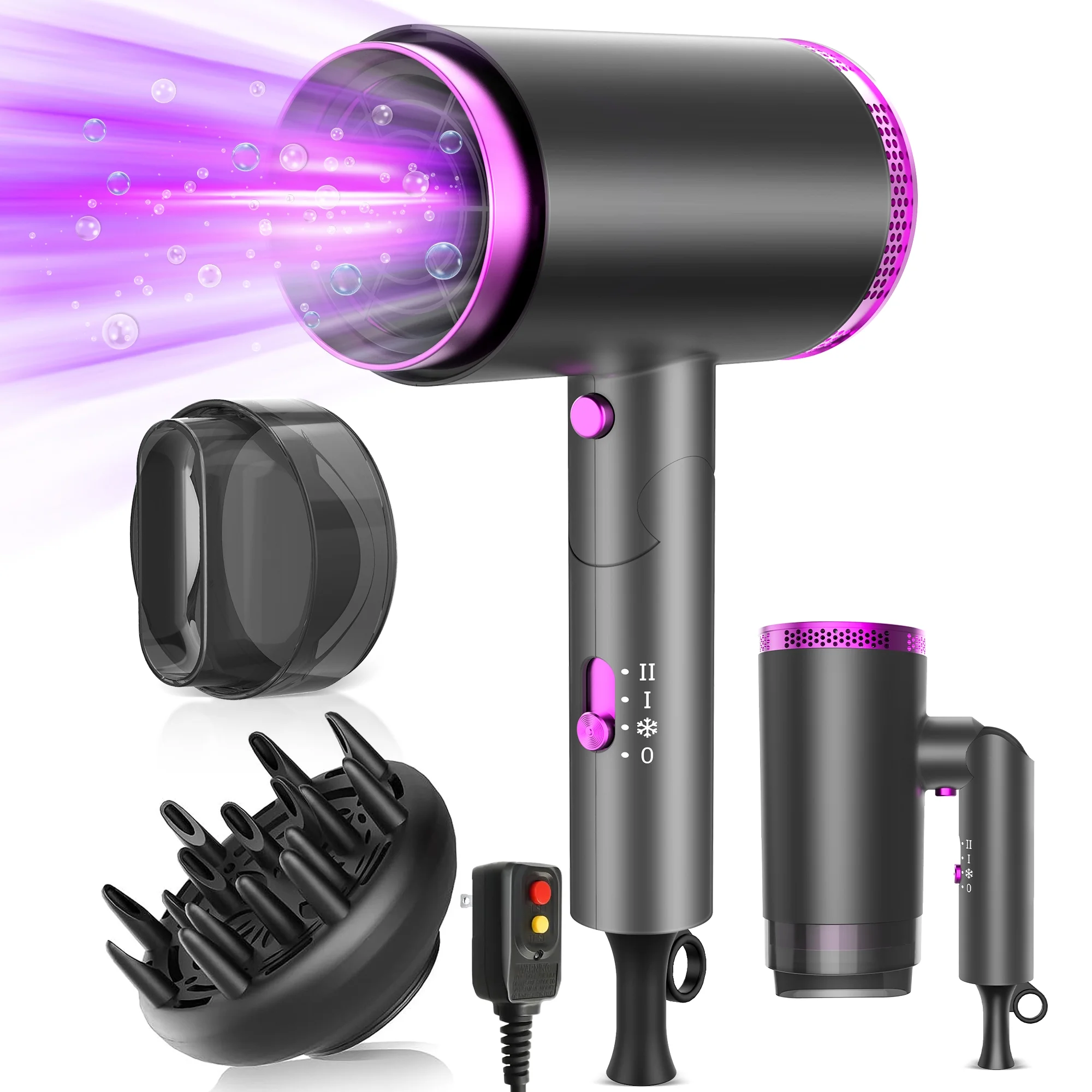 1875W Hair Dryer,  Professional Ionic Hair Blow Dryers with 3 Heat Settings, 2 S