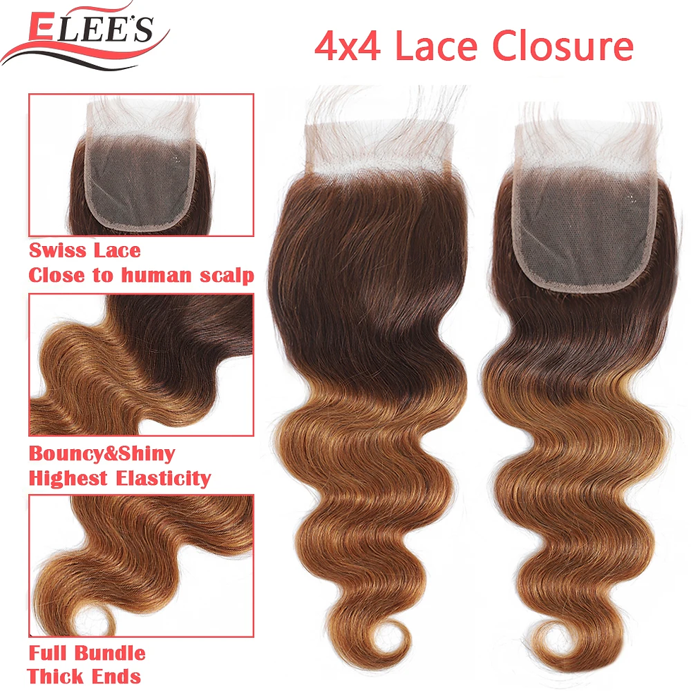 Thumbnail: Ombre Body Wave Bundles with Closure Brazilian Human Hair Weave Bundles with Clo