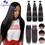 Thumbnail: 30" Bone Straight Bundles with Closure Brazilian Hair Weave Bundles with Closure