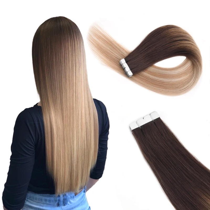 Thumbnail: Mini Tape in Human Hair Extensions Straight Seamless Skin Weft Invisible Natural