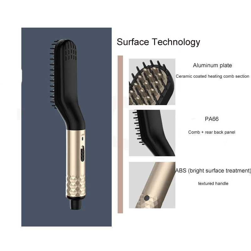 Thumbnail: Professional Mini Ceramic Brush Hair Straightener Beard Straightening Comb Beard