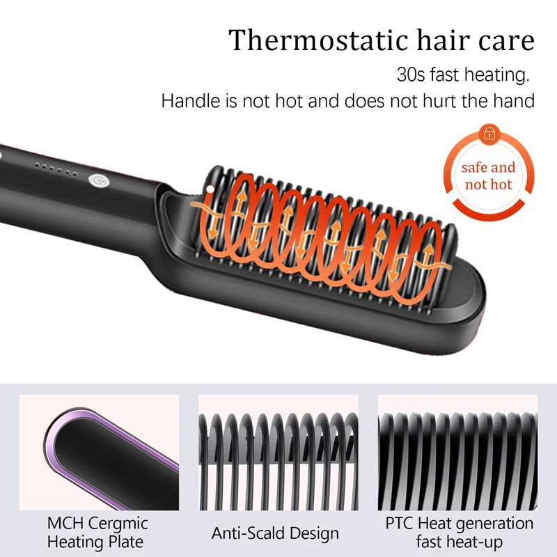 Thumbnail: Hair Straightener Brush Negative Ion Styling Comb 2 in 1 Electric Straightening 