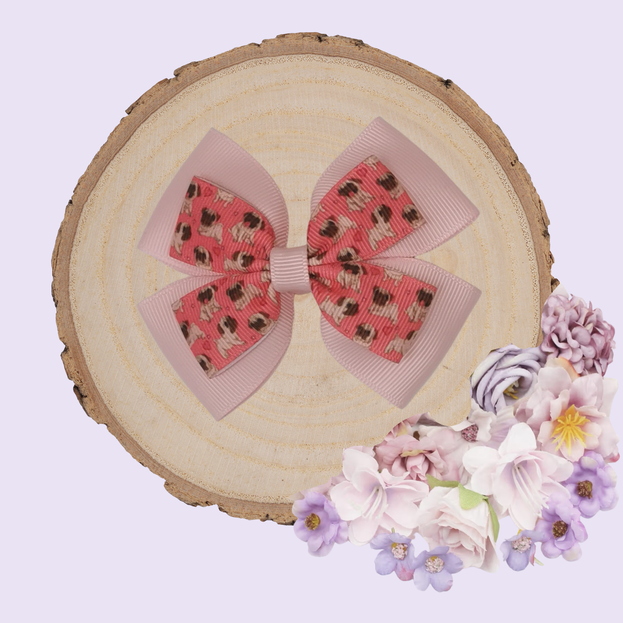 Handmade Pink Pug Dog Bow Hair Clip | Princess Evie’s Bowtique