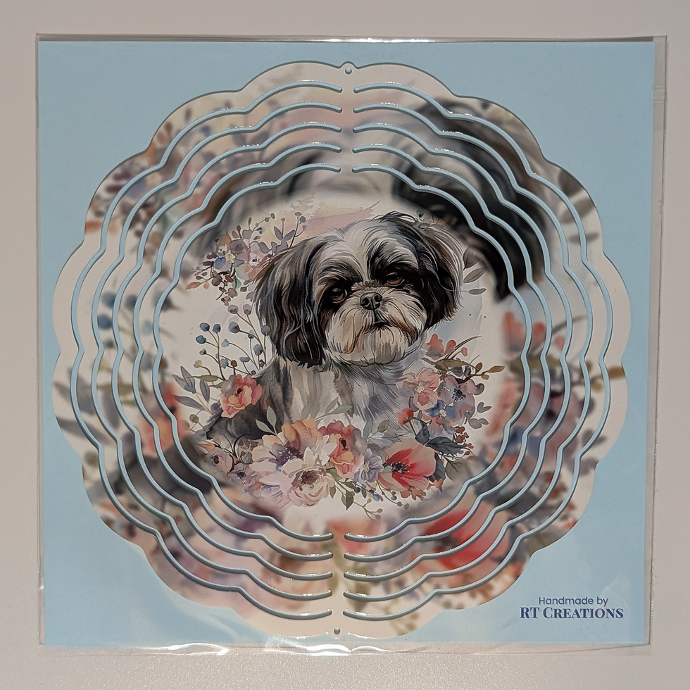 Shih Tzu pastel floral wind spinner for home & garden décor 