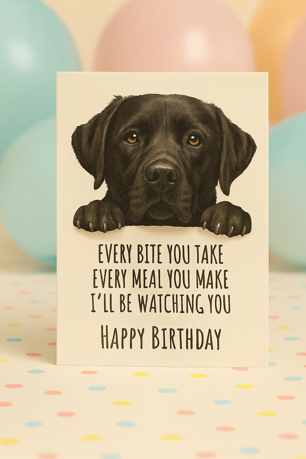 Funny Labrador Birthday Card – Every Bite You Take – Blank Inside