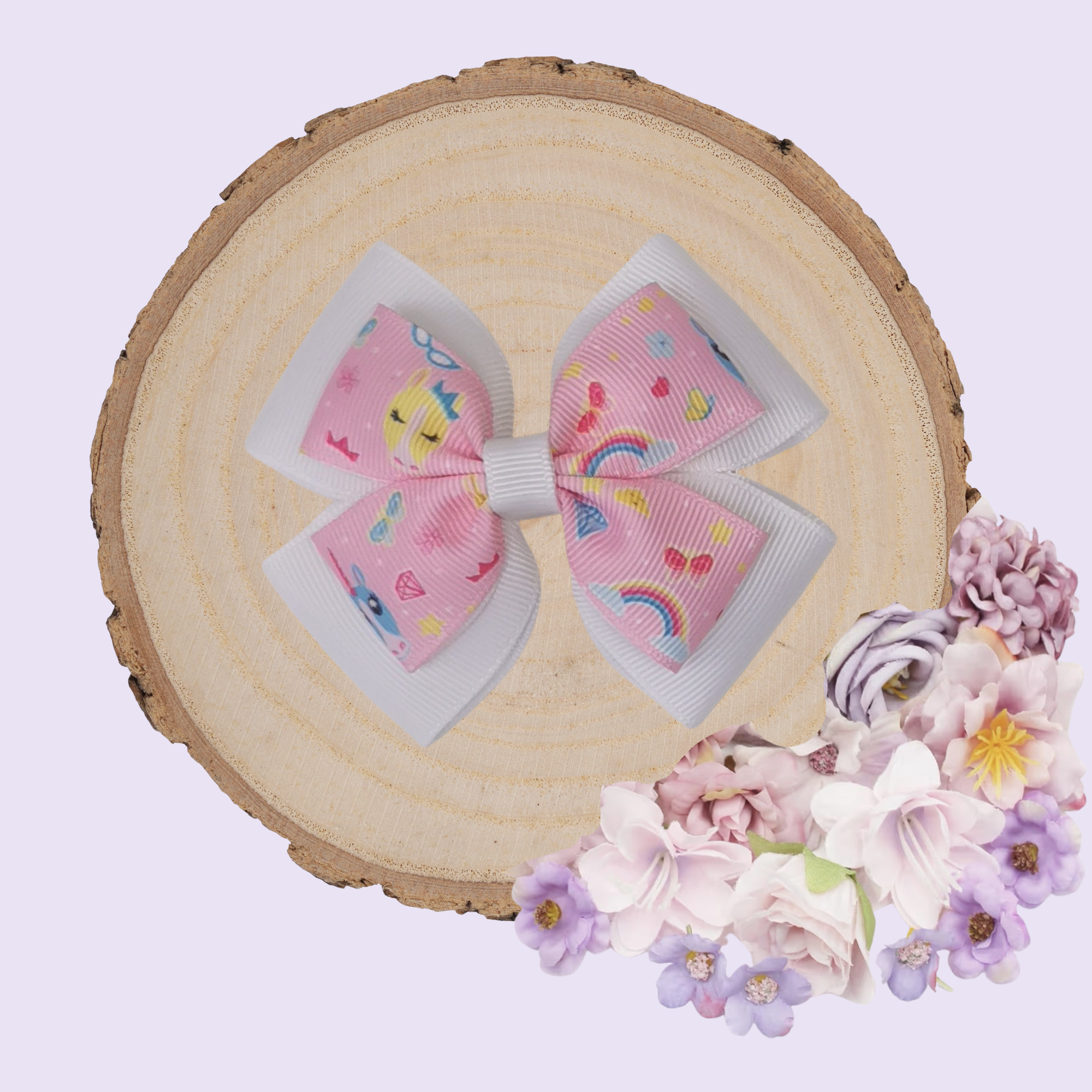 Handmade Pink Unicorn & Rainbow Bow Hair Clip | Princess Evie’s Bowtique