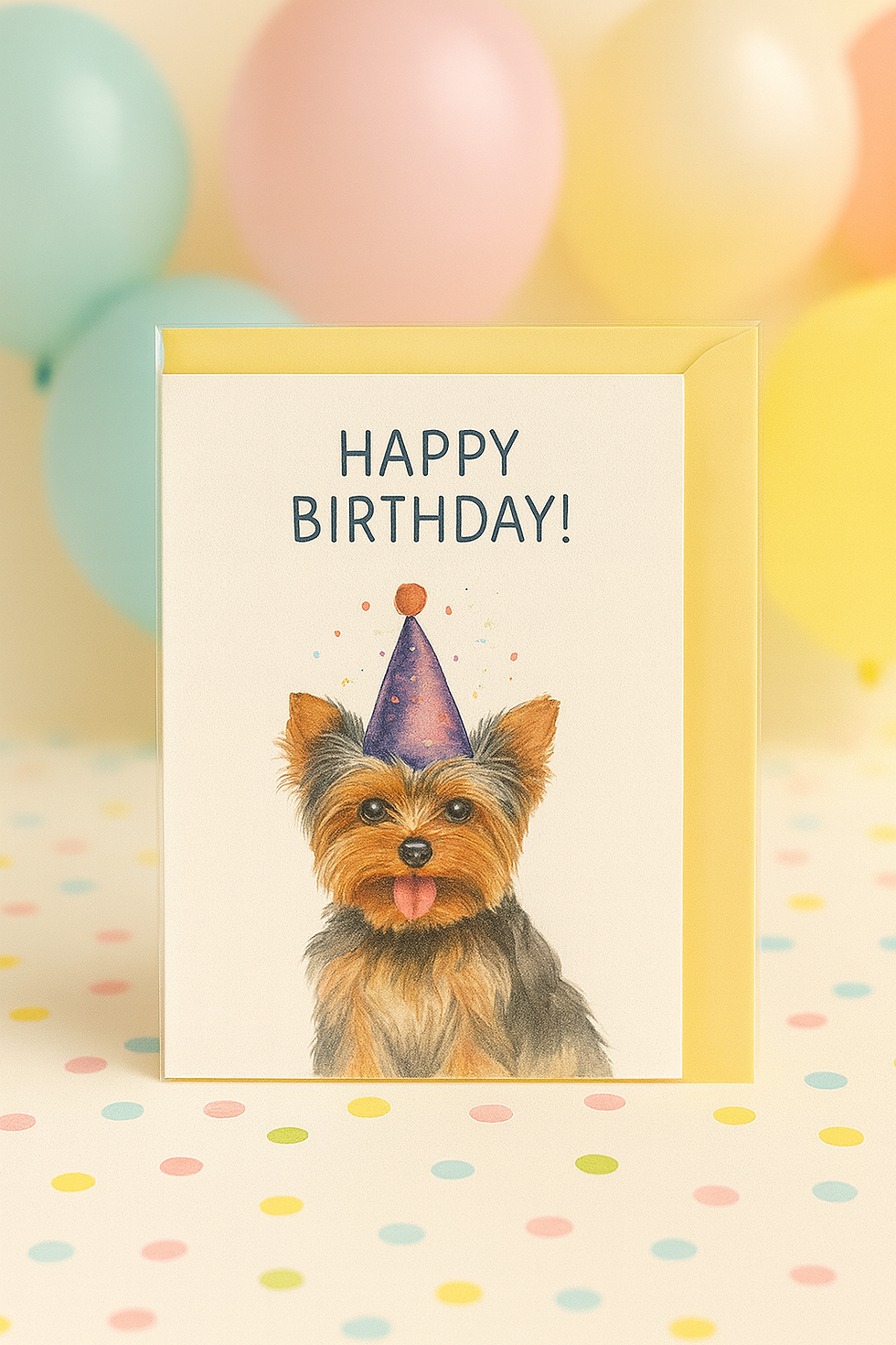 Dog Birthday Card – Yorkshire Terrier Design – Cute Puppy Greeting Card – Blank