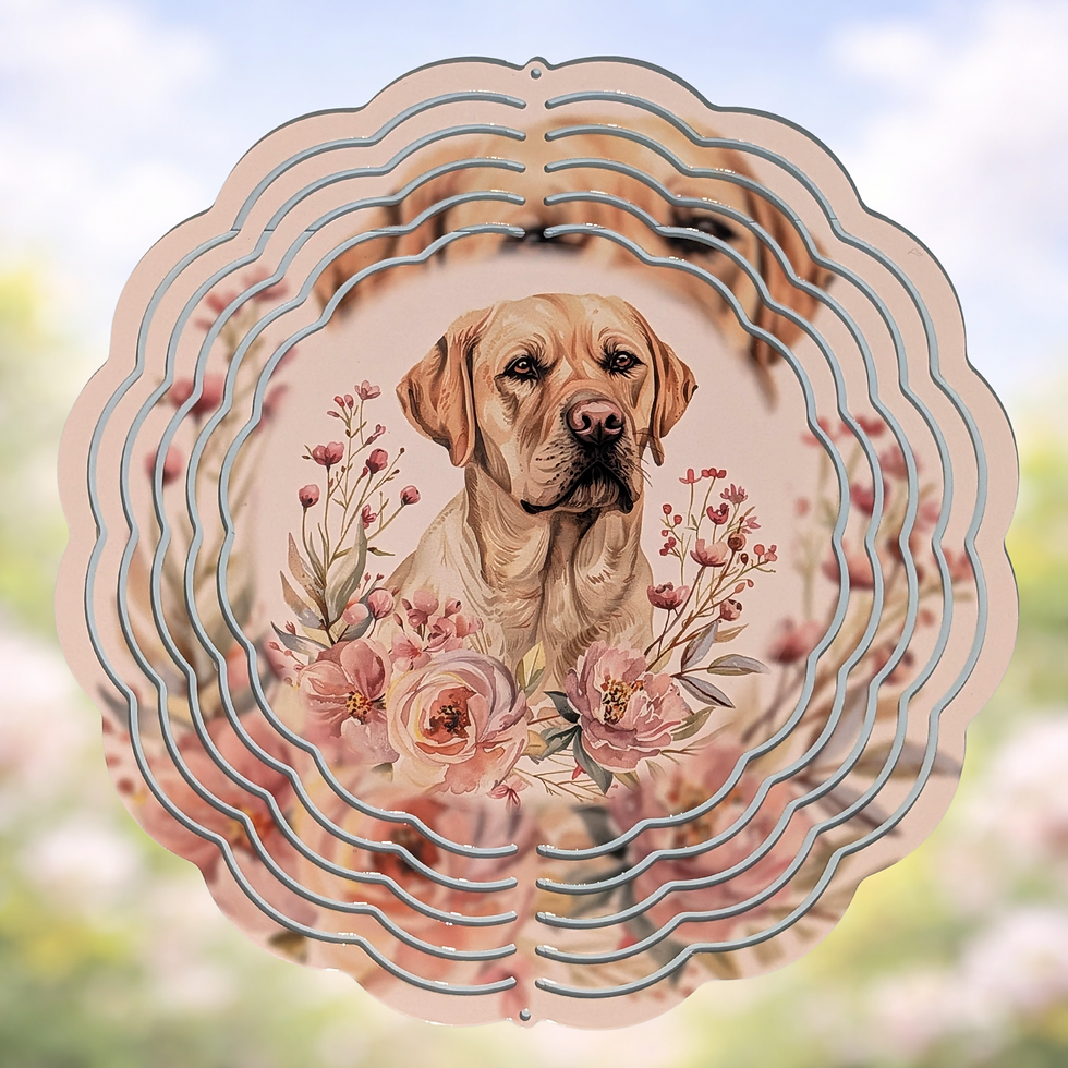 Thumbnail: Labrador Retriever with pale pink floral wind spinner for home & garden décor 