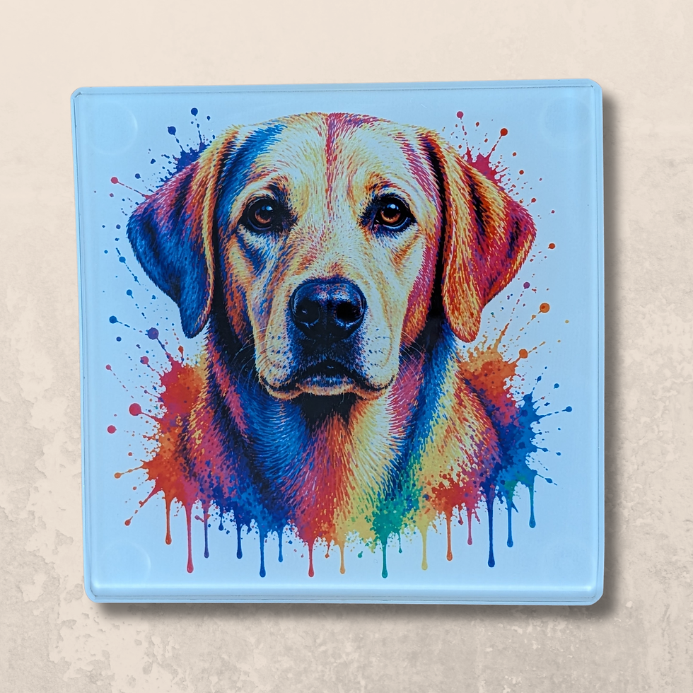 Handmade Labrador pop art glass coaster with colourful vibrant dog design