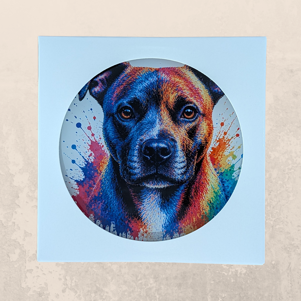 Thumbnail: Handmade Staffordshire Bull Terrier Pop Art Glass Coaster with colourful vibrant dog design