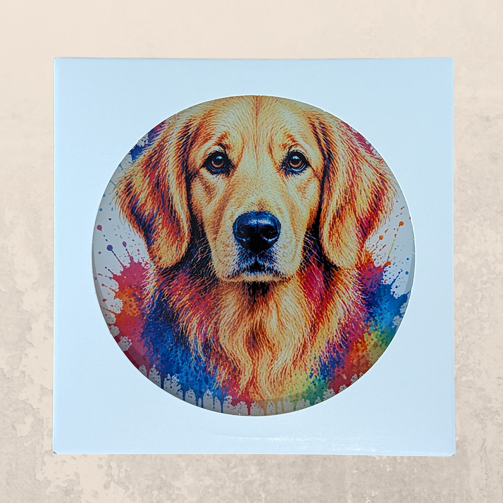 Thumbnail: Handmade Golden Retriever Pop art glass coaster with colourful vibrant dog design
