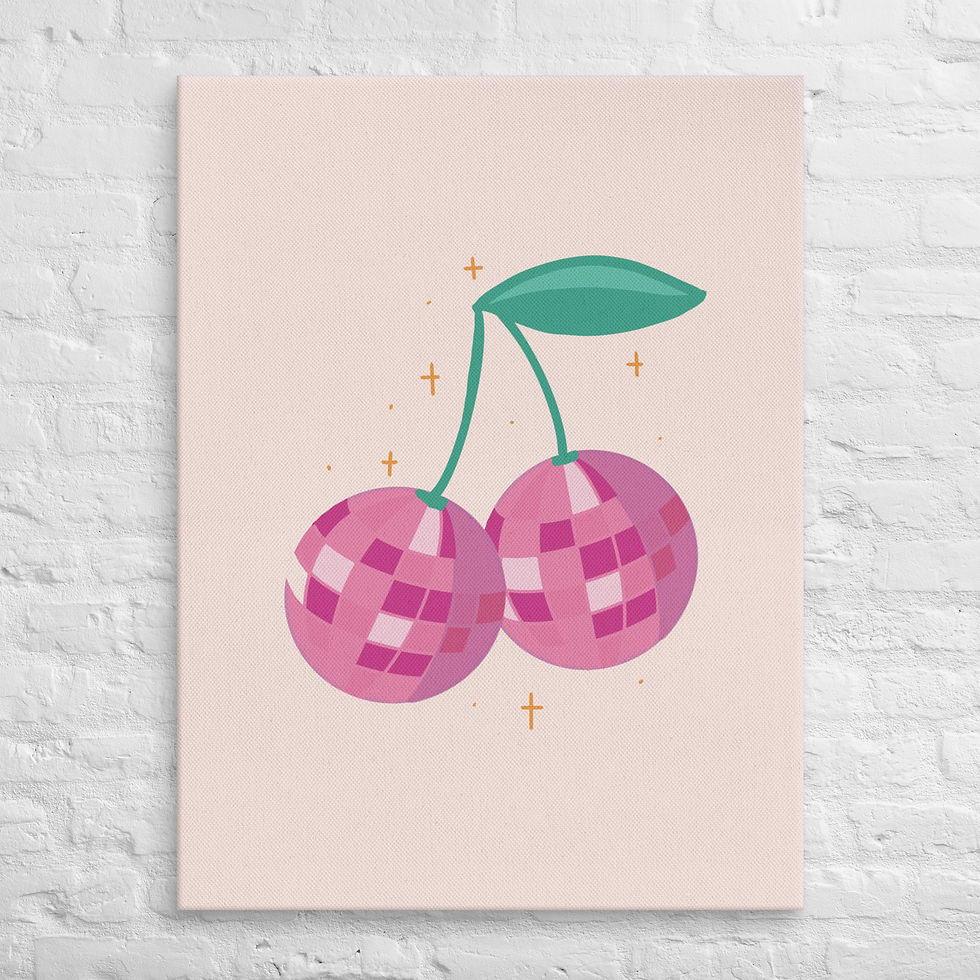 Thumbnail: Fun Disco Fruit Wall Art – Bright Pink Cherry Canvas Print | Trendy | Roseson®