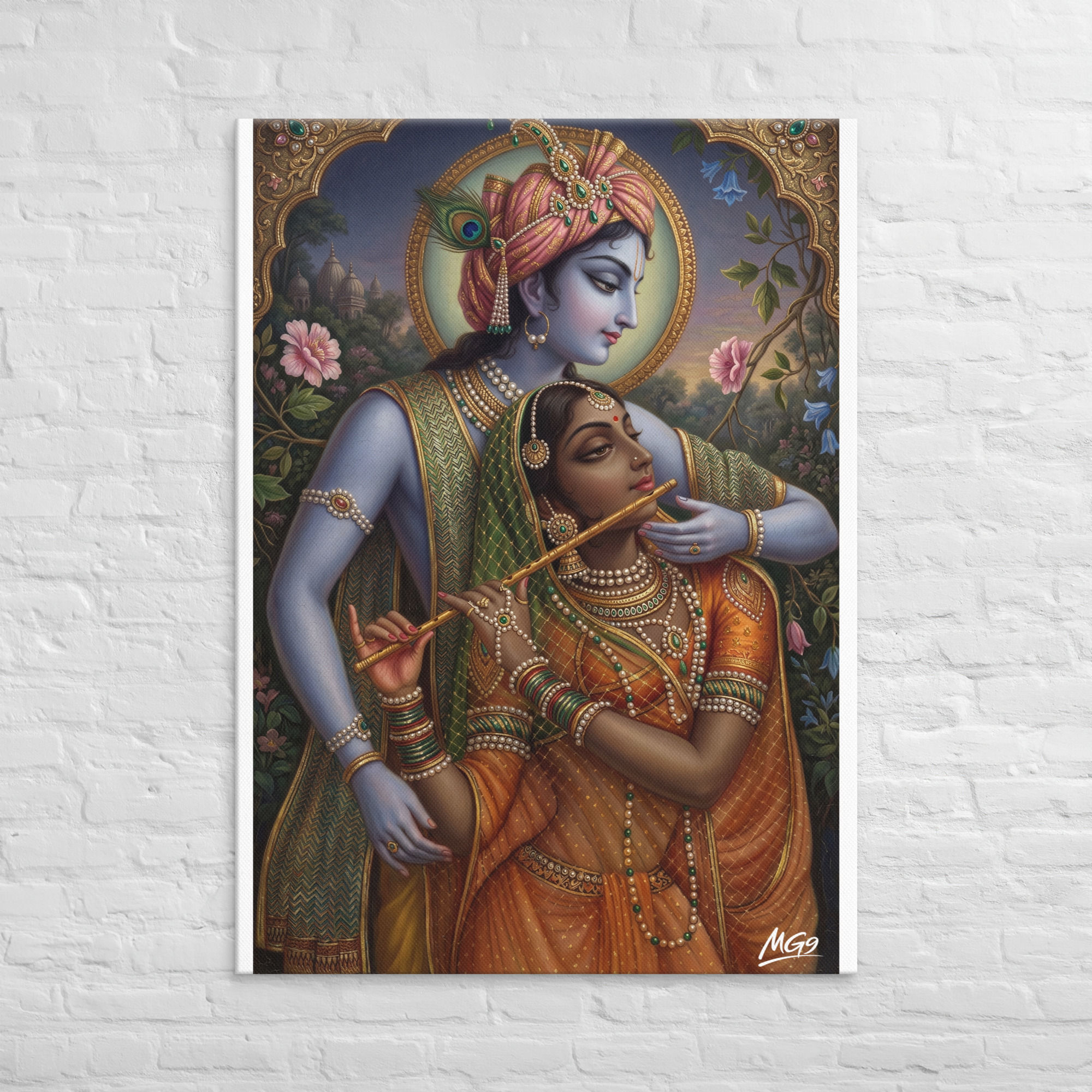 Radha Krishna Spiritual Canvas Print Black Frame | Roseson®