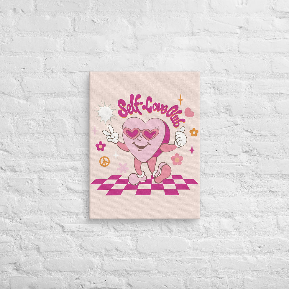 Thumbnail: Self Love Club Wall Art – Pink Heart Canvas Print | Positive Room | Roseson®