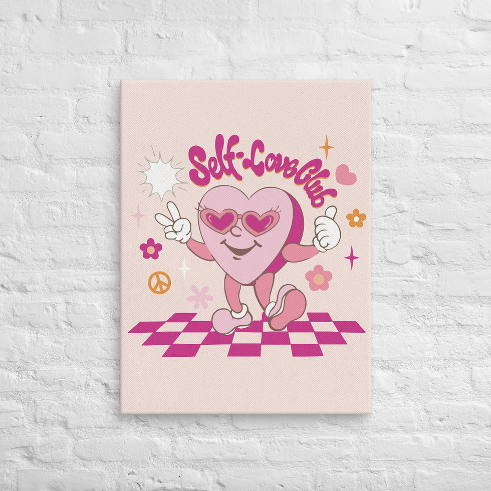الصورة المصغرة: Self Love Club Wall Art – Pink Heart Canvas Print | Positive Room | Roseson®