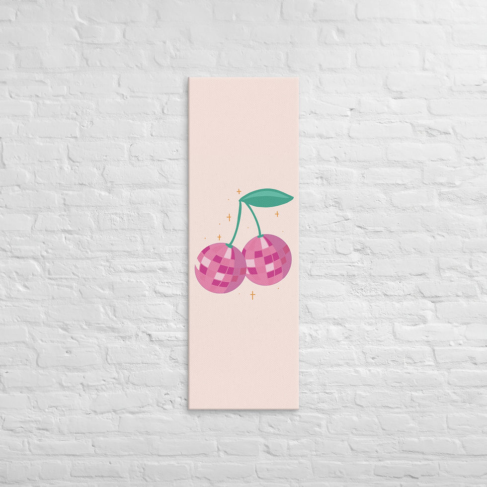 Thumbnail: Fun Disco Fruit Wall Art – Bright Pink Cherry Canvas Print | Trendy | Roseson®
