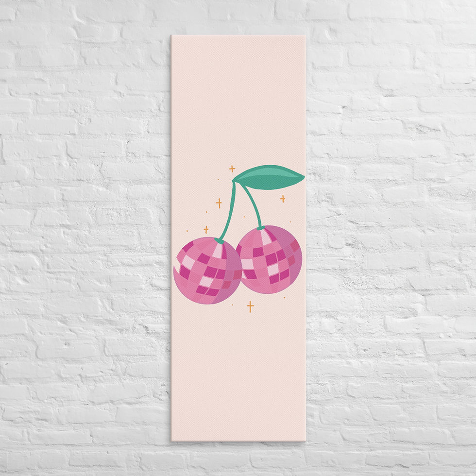 Thumbnail: Fun Disco Fruit Wall Art – Bright Pink Cherry Canvas Print | Trendy | Roseson®