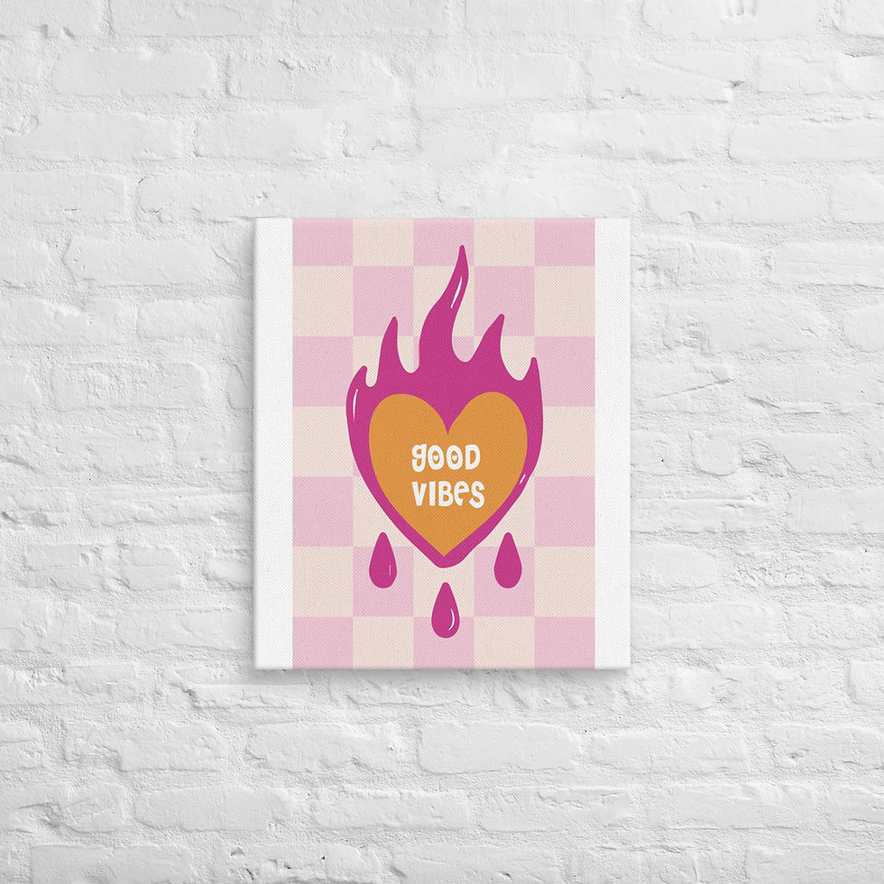 Thumbnail: Good Vibes Wall Art – Retro Pink Aesthetic Heart Print for Room Decor | Roseson®