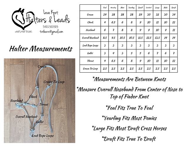 Halter Size Chart