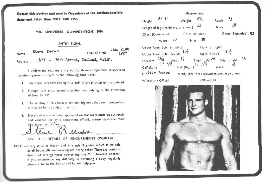 Steve Reeves Wins The 1950 Mr Universe With Only 4 Weeks Of