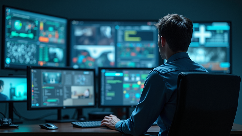 Eye-level view of a high-tech security system in a control room