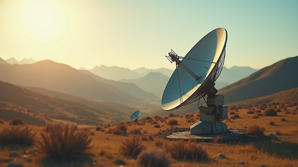 High angle view of a satellite communication dish in a remote area