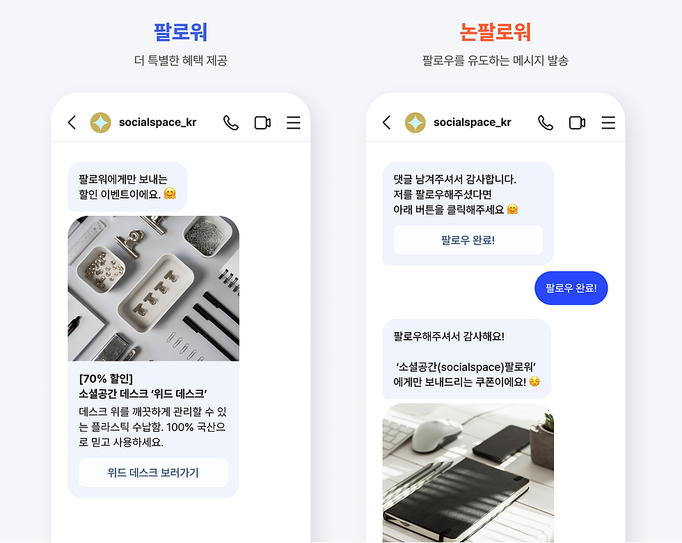 소셜비즈 DM 자동화 팔로워/논팔로워 구분 발송