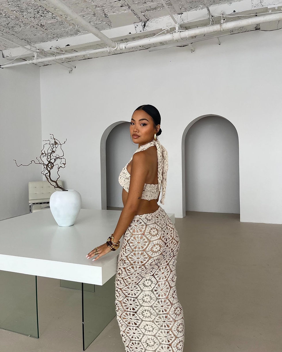 Thumbnail: Nude Crochet V Waist Maxi Skirt 