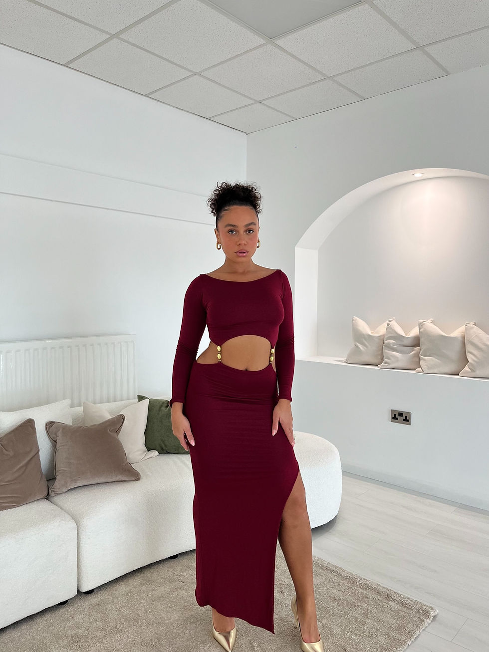 Thumbnail: Wine Long Sleeved Purity Maxi Dress 