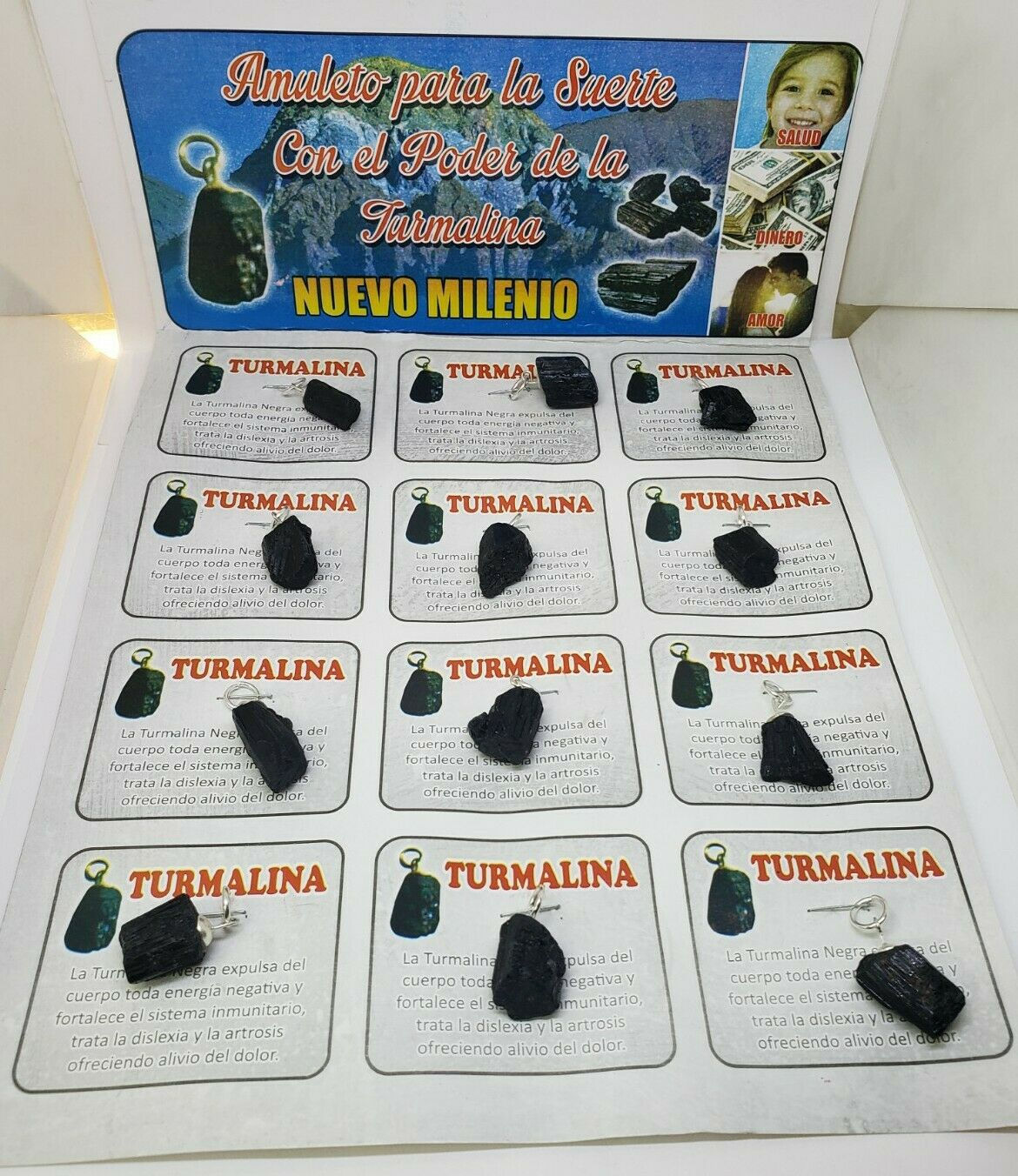 TURMALINA NEGRA 12 PCS LOT CUARZO PROTECCION Y DINERO ORACION E INSTRUCCIONES