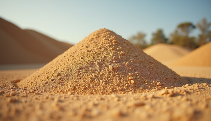 Eye-level view of a large pile of natural sand ready for landscaping use in Perth