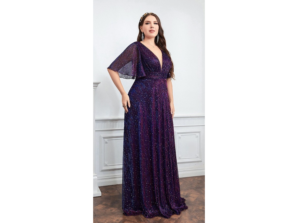 Plus Size V-neck Ruffle Sleeve Dress