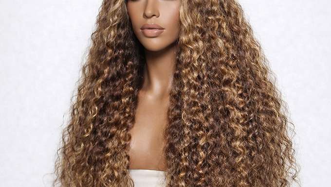 Extra long curly wig with tight defined curls and high volume