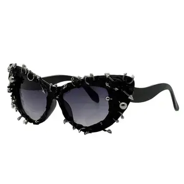 Thumbnail: Gothic Punk Cat Eye Sunglasses with Metal Studs