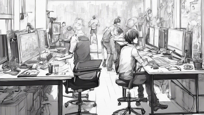 Characters working in a studio. Manga style..jpg