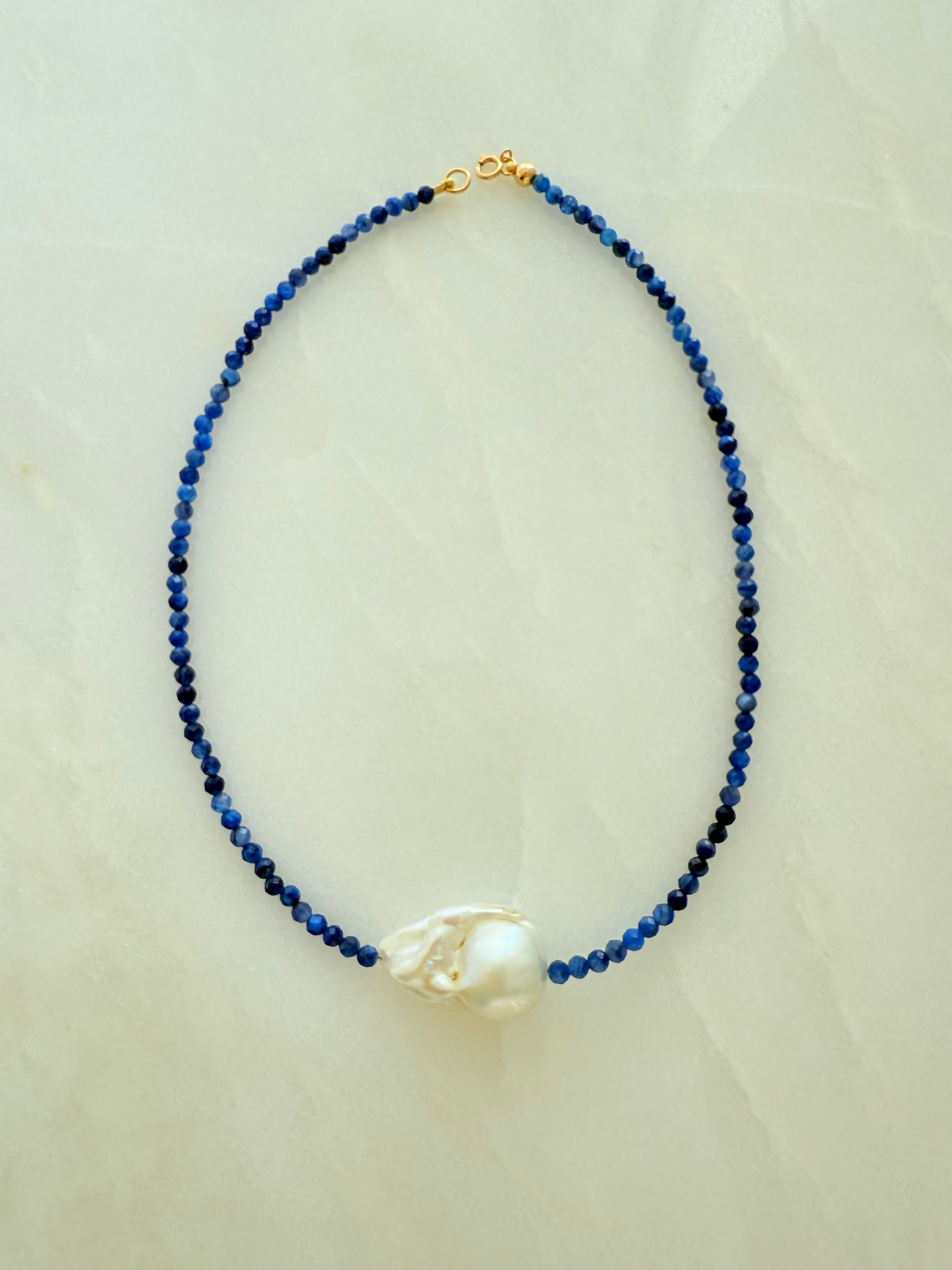 Kyanite and pearl necklace