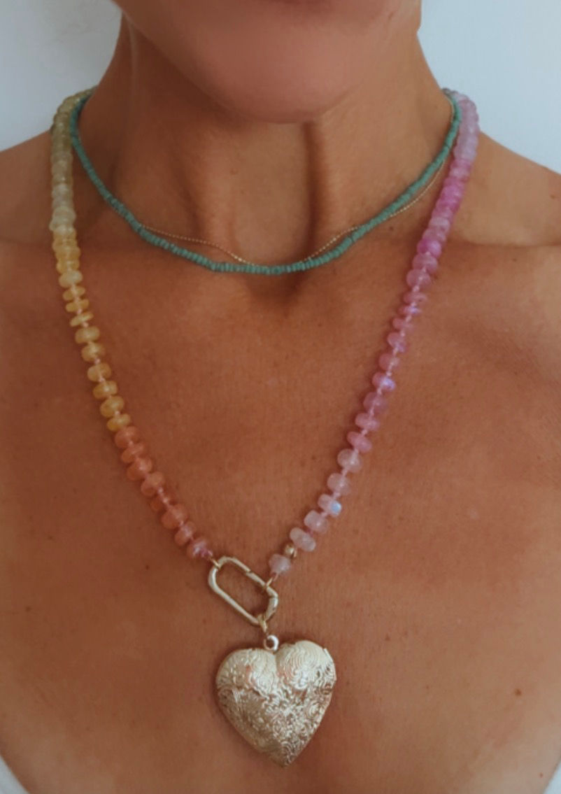 Thumbnail: Ombré rainbow moonstone silk knotted necklace